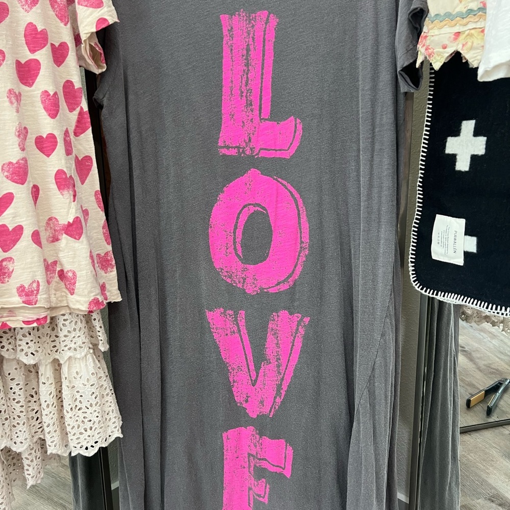 Magnolia Pearl Gray Maxi Dress with Pink Love Print